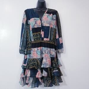 Hiche Printed Layered Ruffle Pintuck Dress